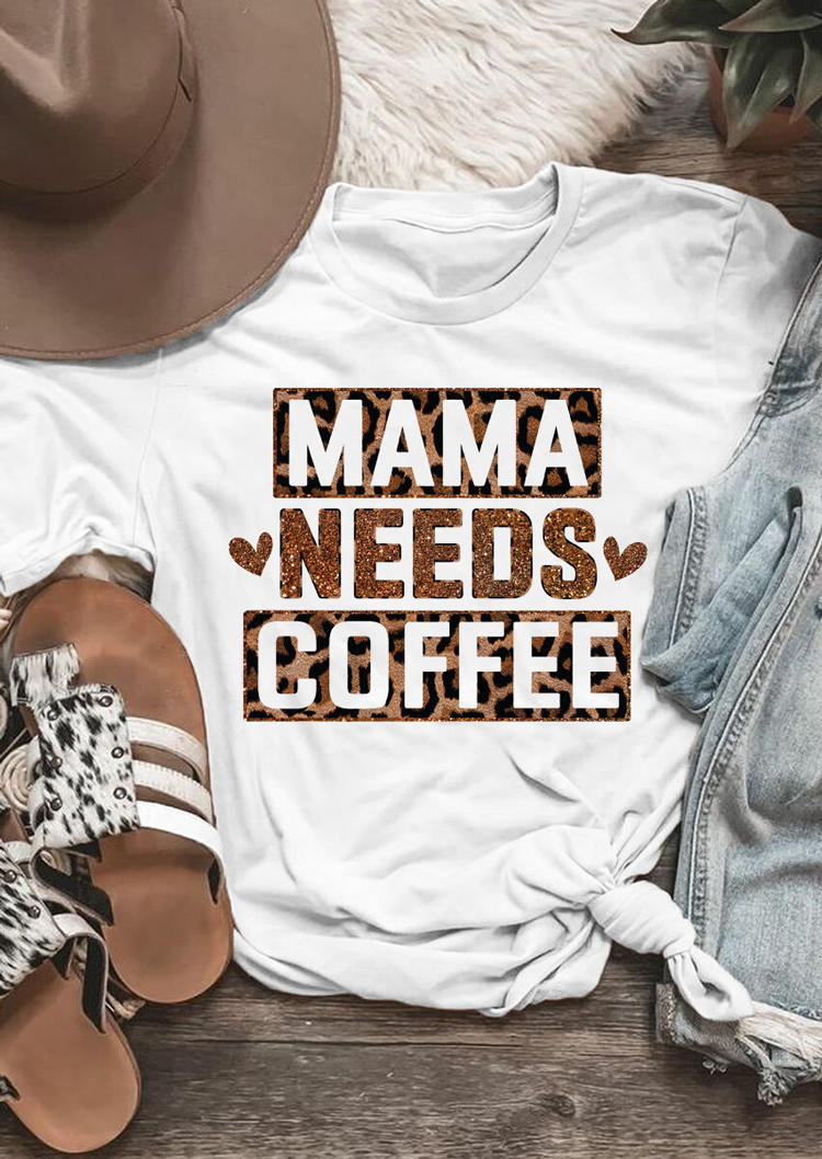 Buy Mama Needs Coffee Leopard T-Shirt Tee - White. Picture