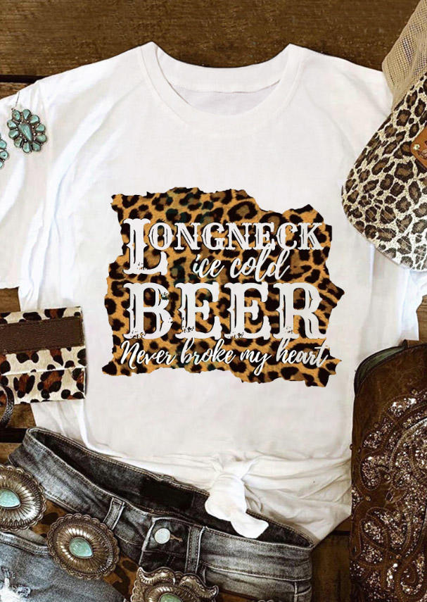 Buy Longneck Ice Cold Beer Leopard T-Shirt Tee - White. Picture