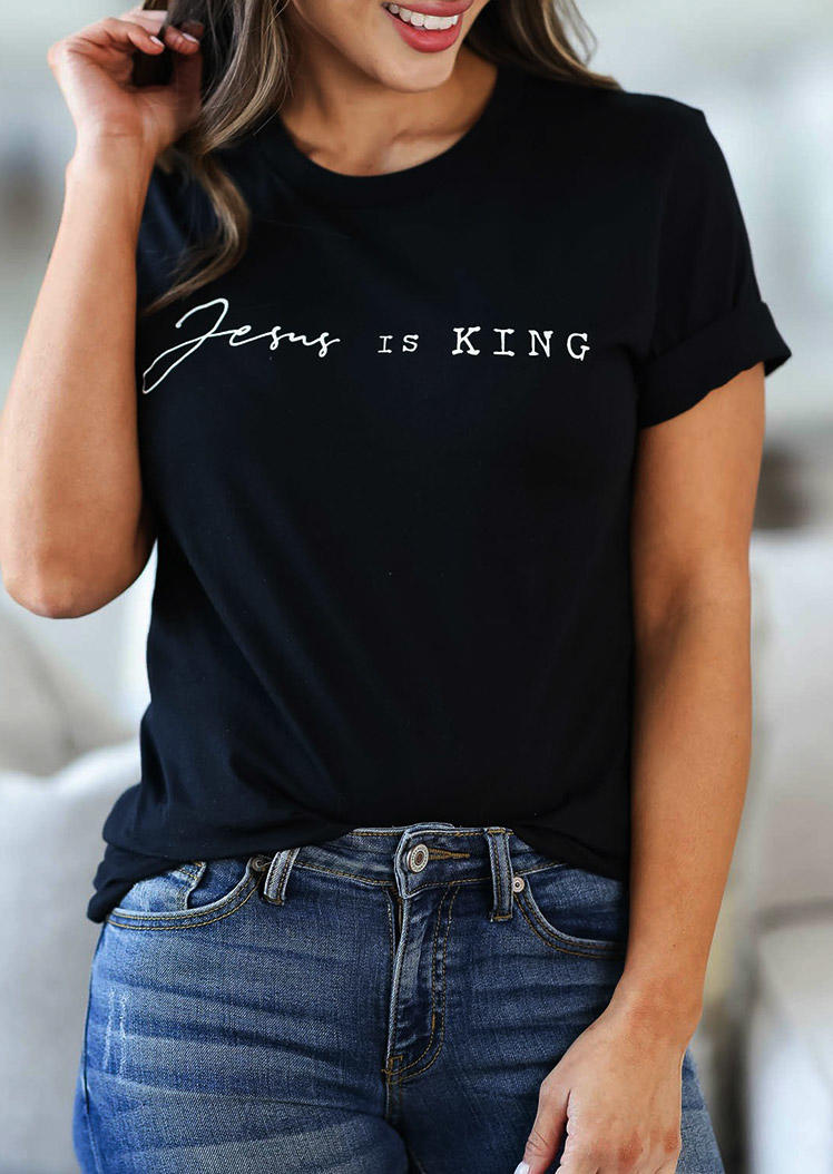 

Jesus Is King O-Neck T-Shirt Tee - Black, 527532