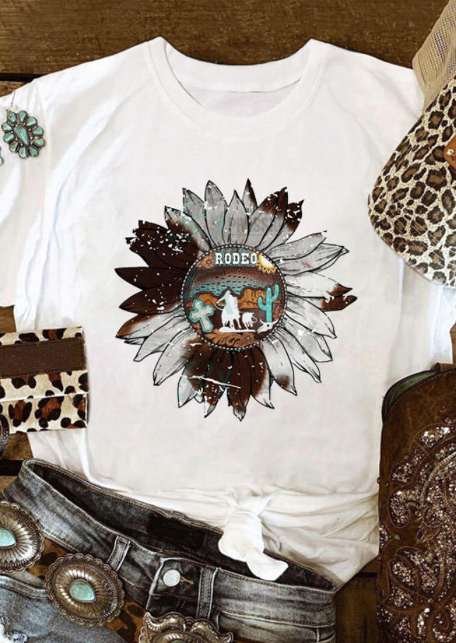 Buy Rodeo Cowboy Sunflower T-Shirt Tee - White. Picture