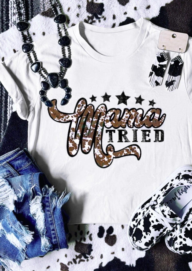 

Cowhide Mama Tired Star T-Shirt Tee - White, 527540