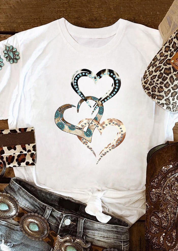 Heart Turquoise T-Shirt Tee - White