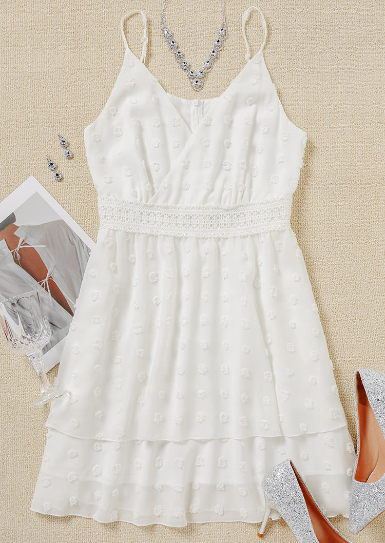 Lace Wrap Sleeveless V-Neck Mini Dress - White