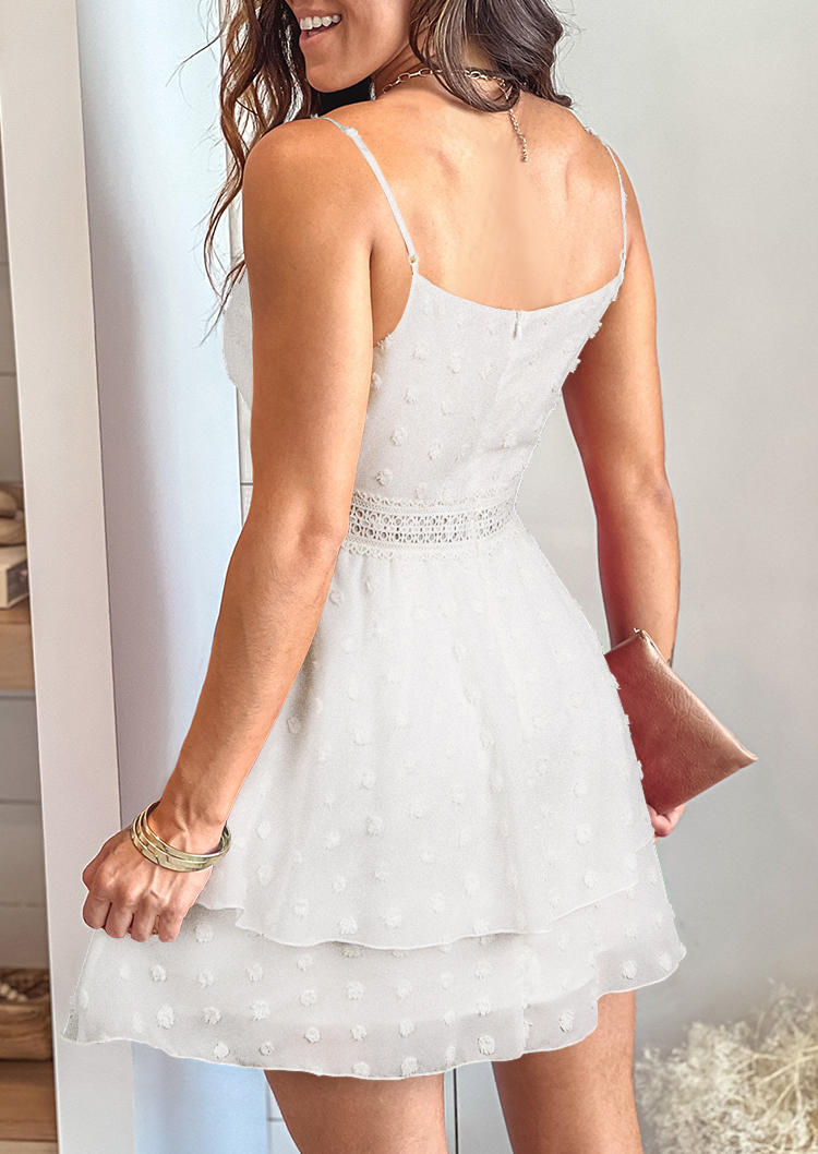 Lace Wrap Sleeveless V-Neck Mini Dress - White