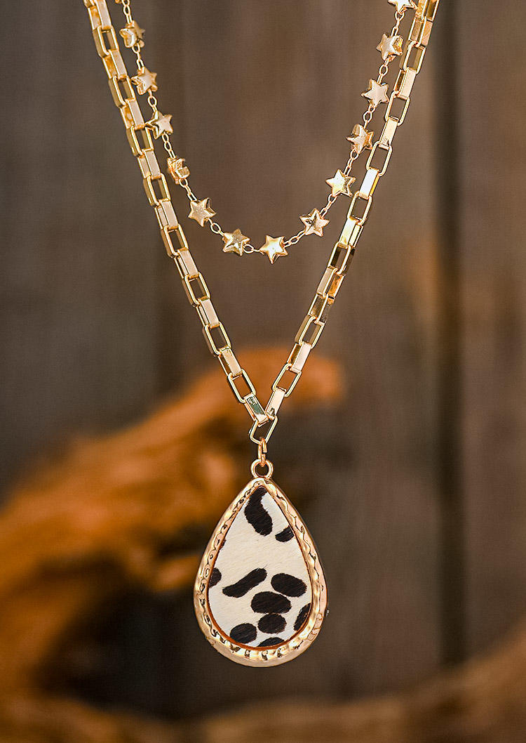 

Double-Layered Cow Star Necklace, Gold, 526884