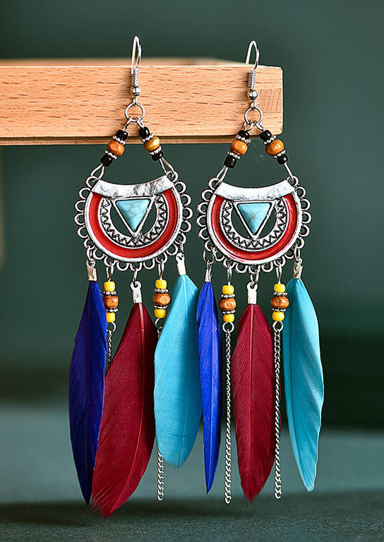 Bohemian Turquoise Beading Feather Earrings