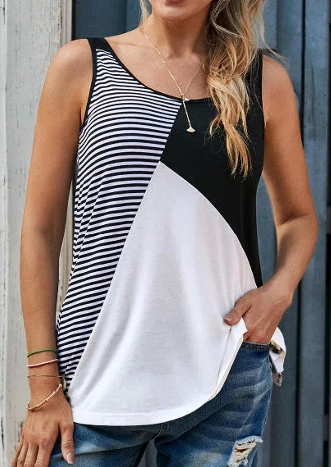 

Striped Color Block Sleeveless Tank, Multicolor, 526980