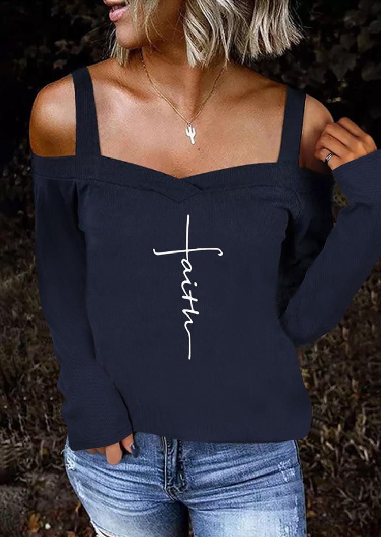 

Faith Cold Shoulder Long Sleeve Sweater - Navy Blue, 526989