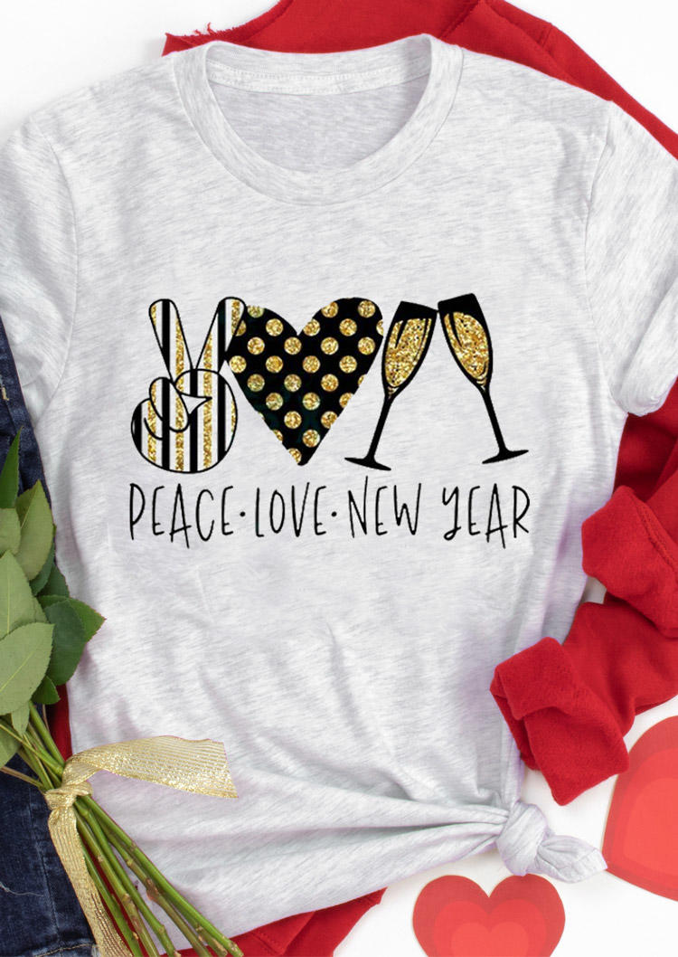 

Valentine Peace Love New Year T-Shirt Tee - Light Grey, 527496