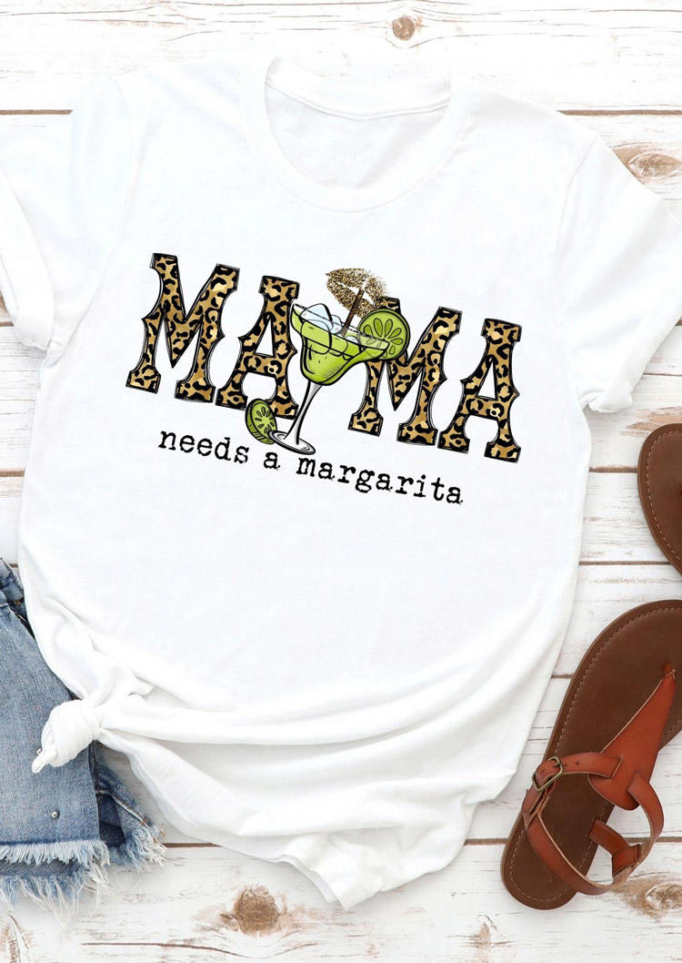 

Mama Needs A Margarita Leopard T-Shirt Tee - White, 527507