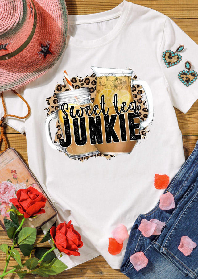 

Sweet Tea Junkie Leopard T-Shirt Tee - White, 527510