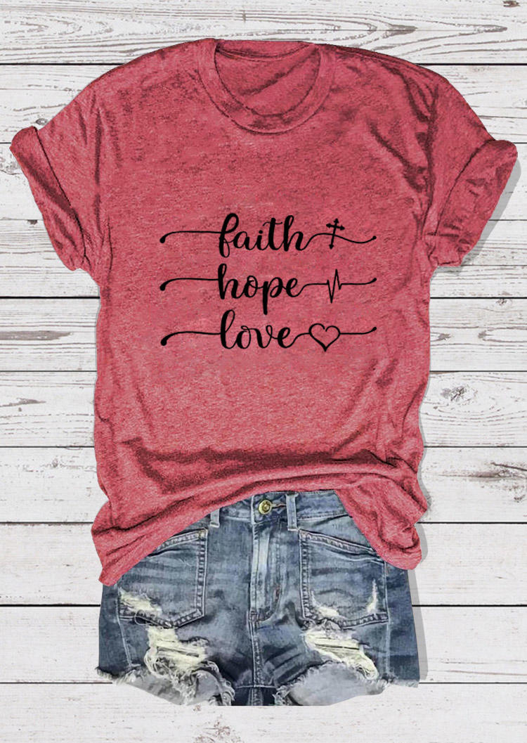 

Faith Hope Love Cross Heart T-Shirt Tee - Brick Red, 527557