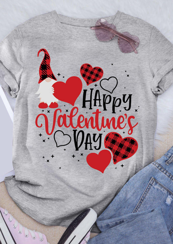 Happy Valentine's Day Plaid Heart Gnomies - Light Grey