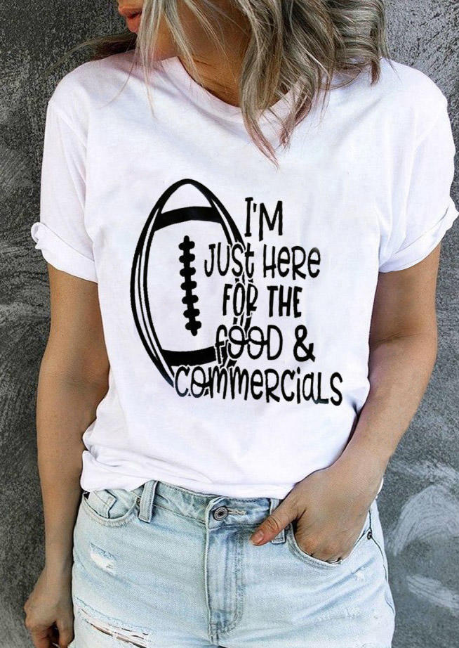 

I' Just Here For The Food & Commercials Football T-Shirt Tee - White, 527673