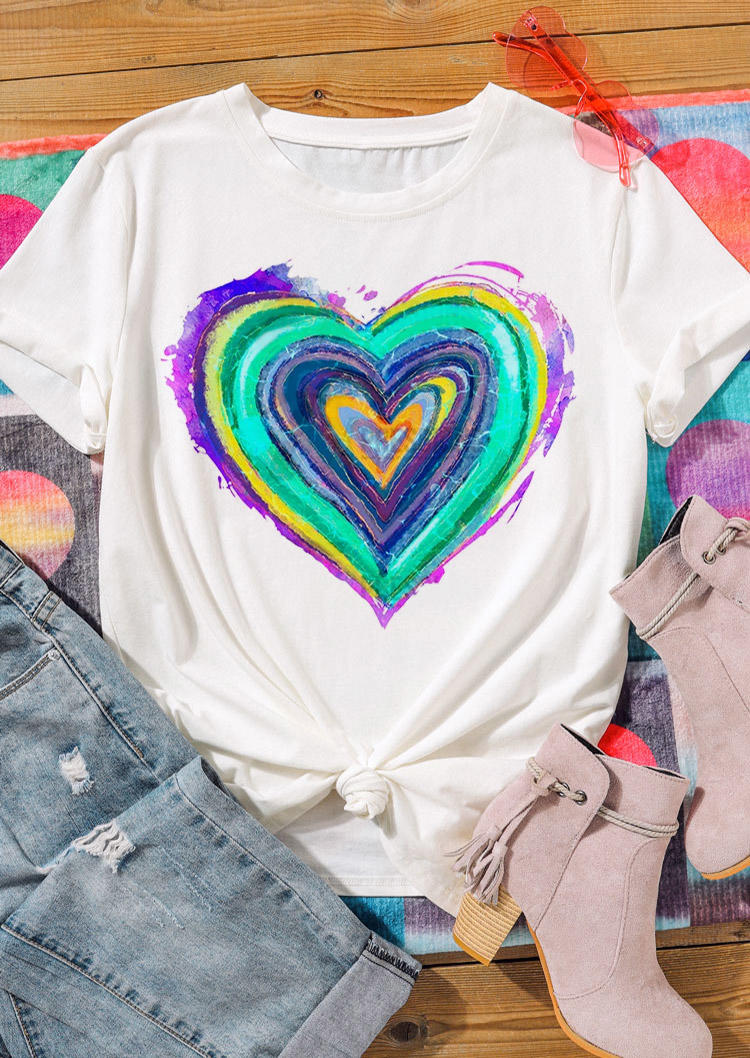 

Valentine Gradient Love Heart T-Shirt Tee - White, 527684