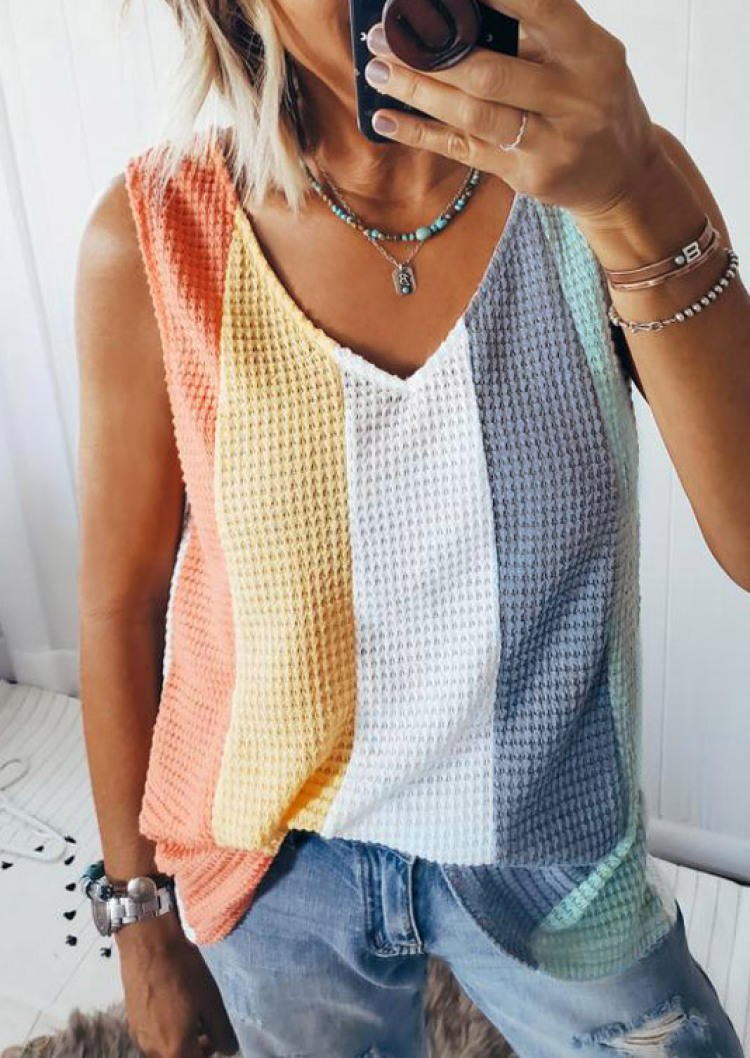 

Color Block V-Neck Sleeveless Tank, Multicolor, SCM000154