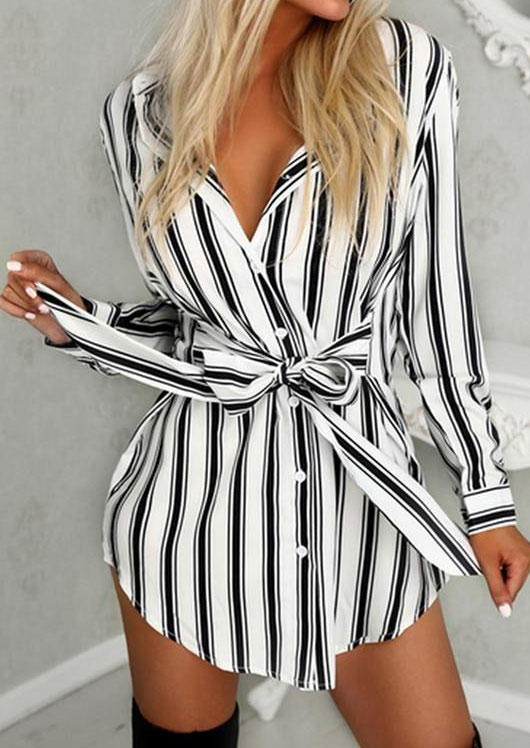 

Vertical Striped Button Mini Dress, Stripe, 526925