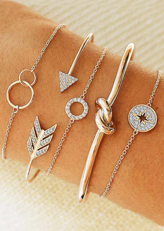 

5Pcs Arrow Rhinestone Hollow Out Alloy Bracelet Set, Gold, 526934