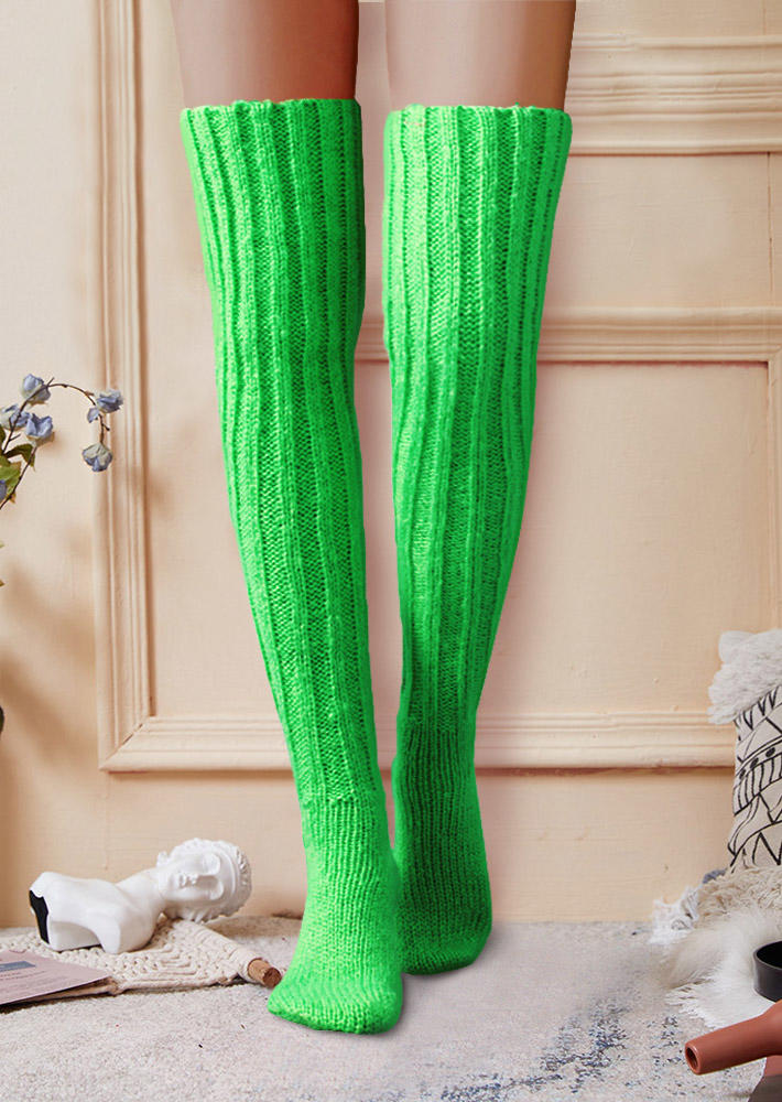 

Knitted Over Knee Warm Socks, Green;pink, 527351