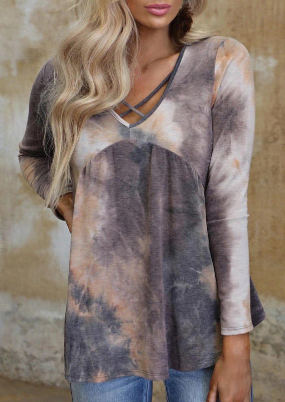 

Tie Dye Criss-Cross Cut Out Blouse, Multicolor, 527362
