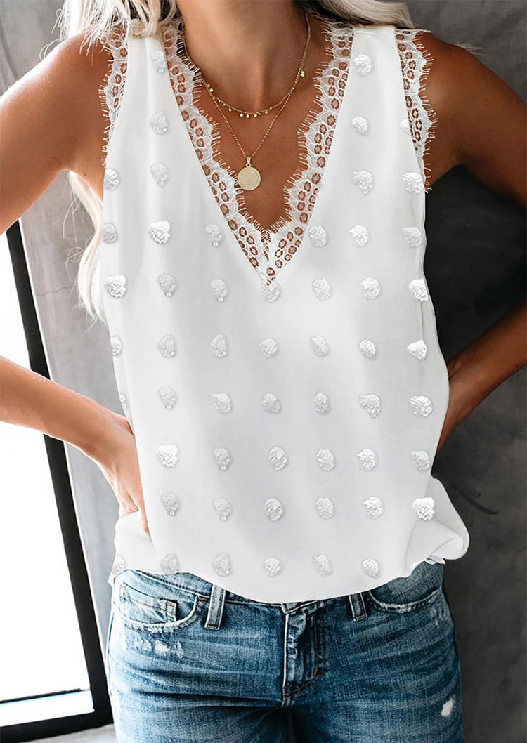 

Dotted Swiss Lace V-Neck Tank - White, 527751