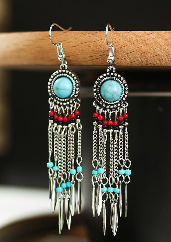 

Turquoise Beading Alloy Hook Earrings, Cyan, 527792