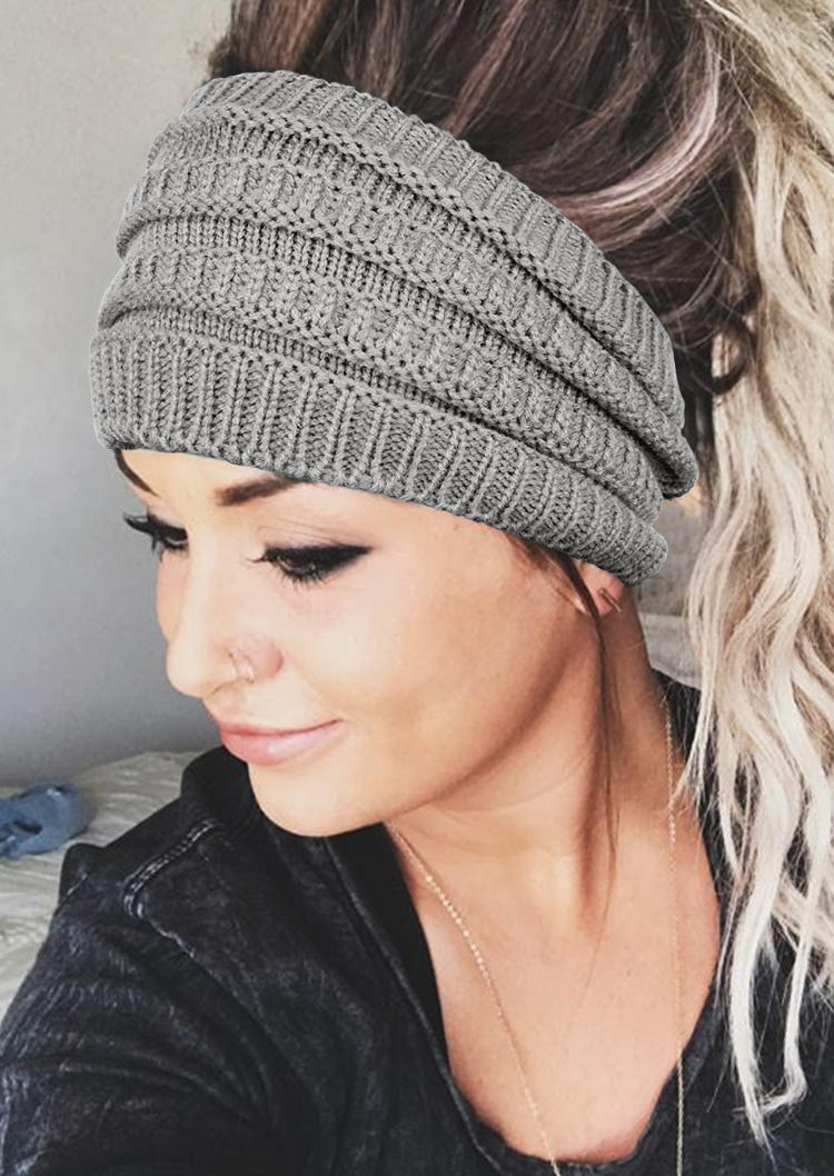 

Knitted Elastic Wide Headband, Light grey, 526940