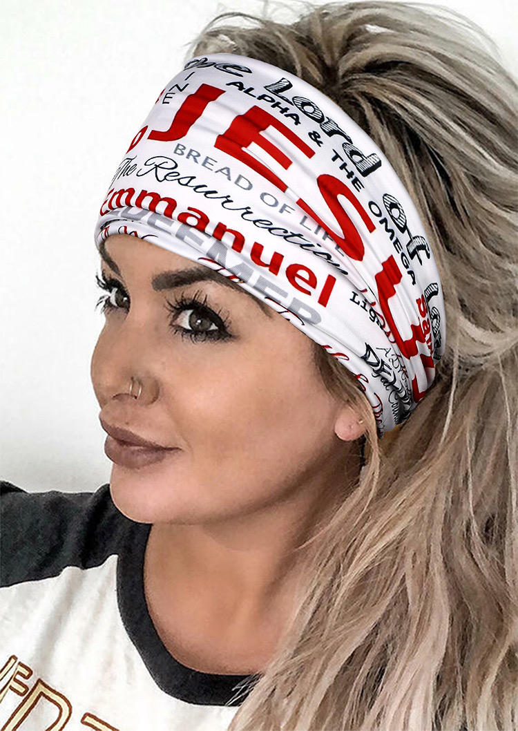 

Jesus Elastic Sports Wide Headband, White, 526979