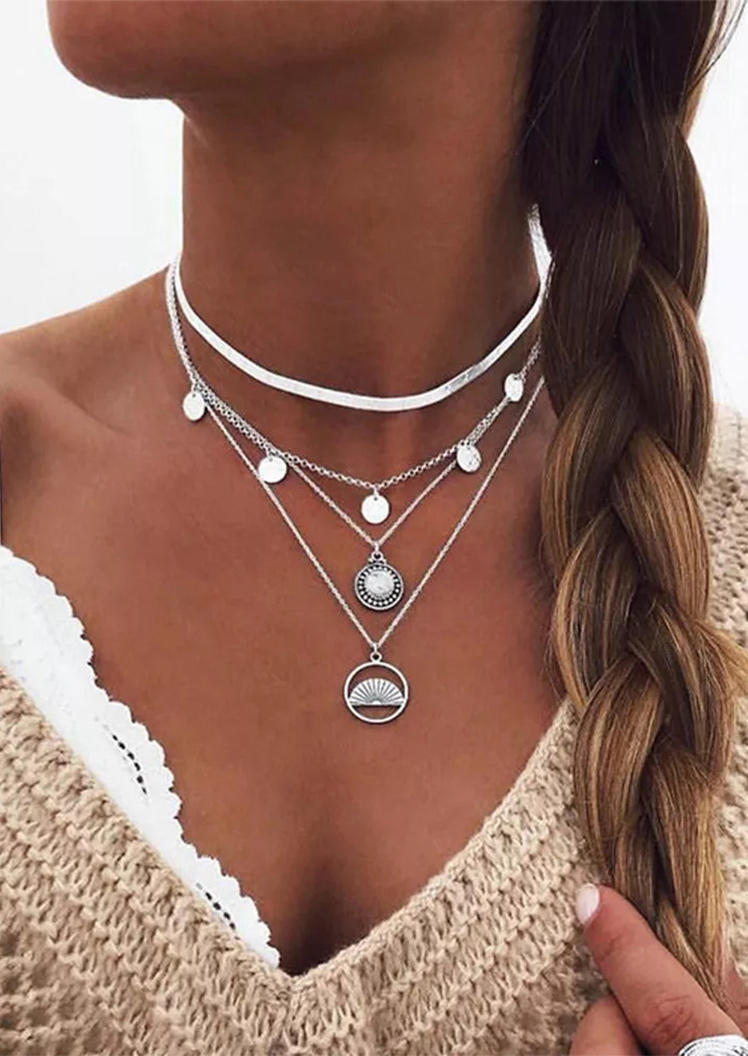 

Bohemian Multi-Layered Necklace, Silver, 527110