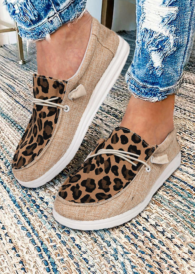 

Leopard Lace Up Round Toe Sneakers, 527159