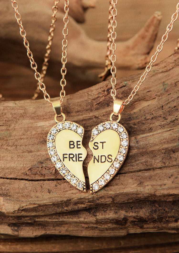 

2Pcs Best Friend Heart Alloy Necklace, Gold;silver, 527389