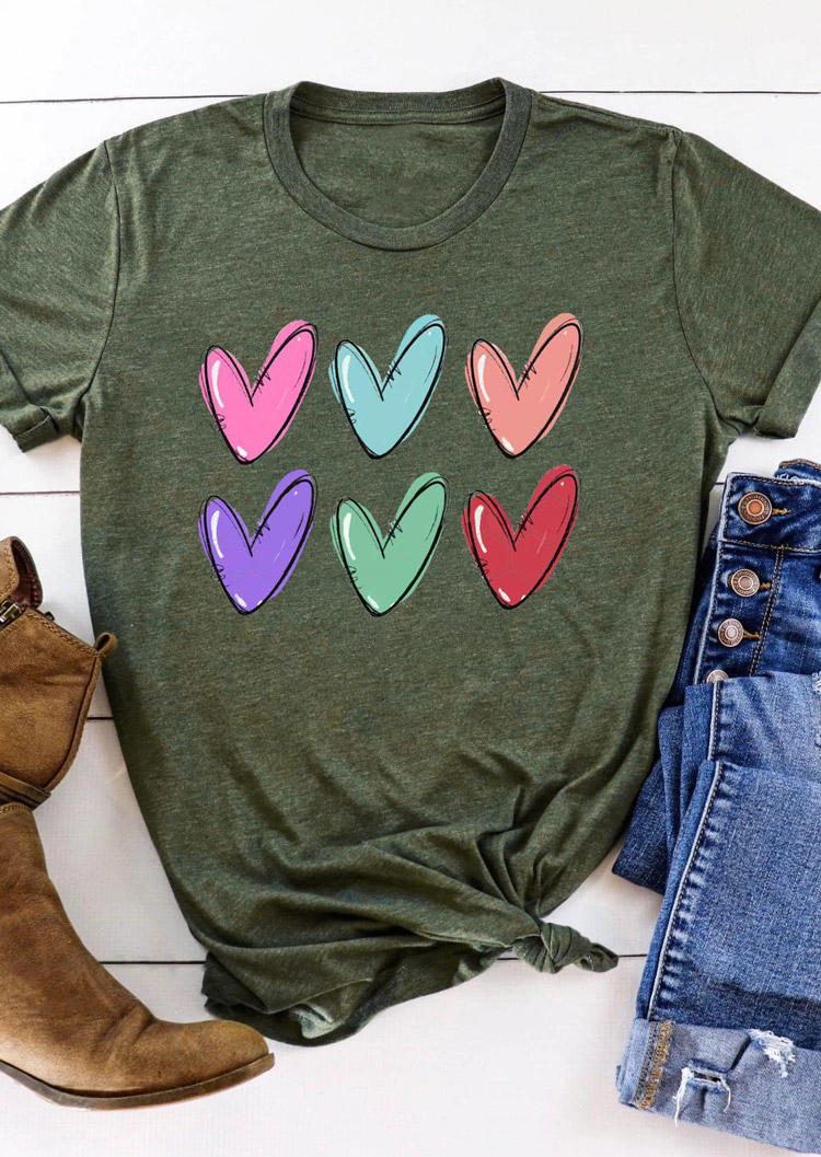 

Valentine Heart Short Sleeve T-Shirt Tee - Army Green, 527499