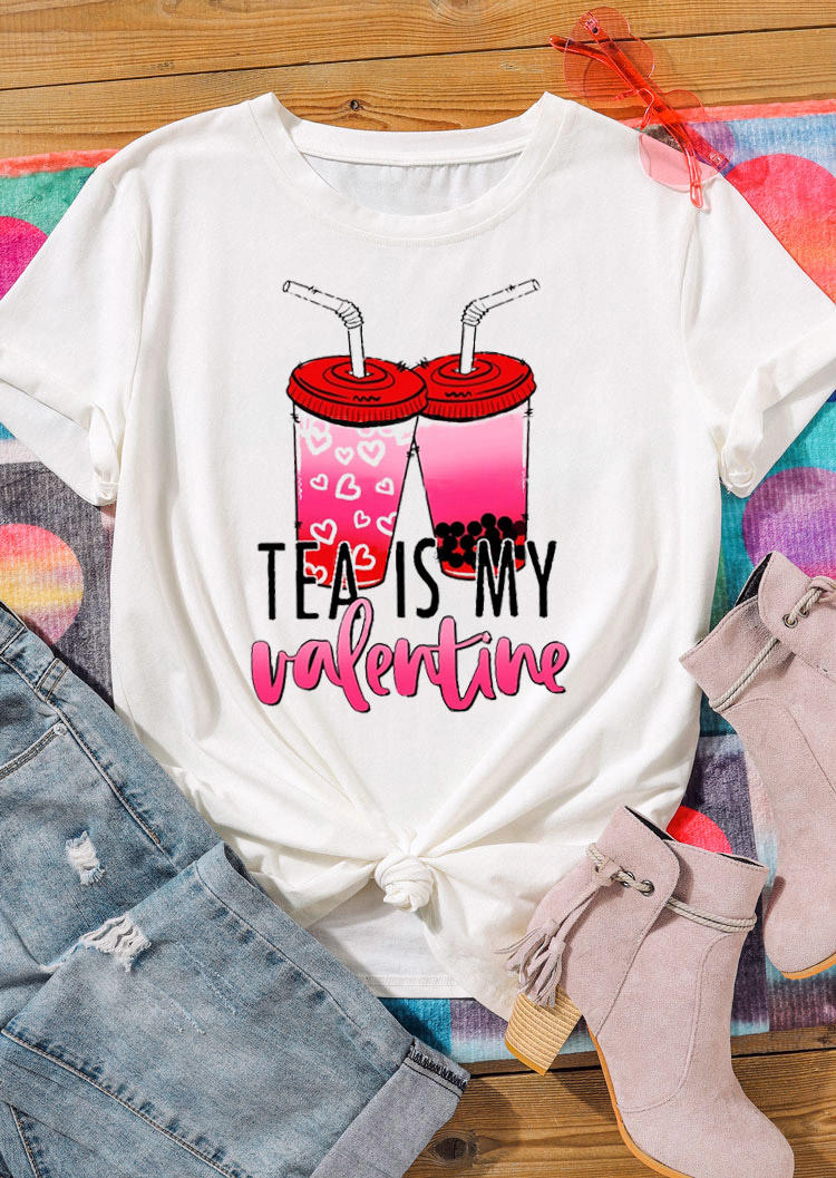 

Tea Is My Valentine Heart T-Shirt Tee - White, 527946