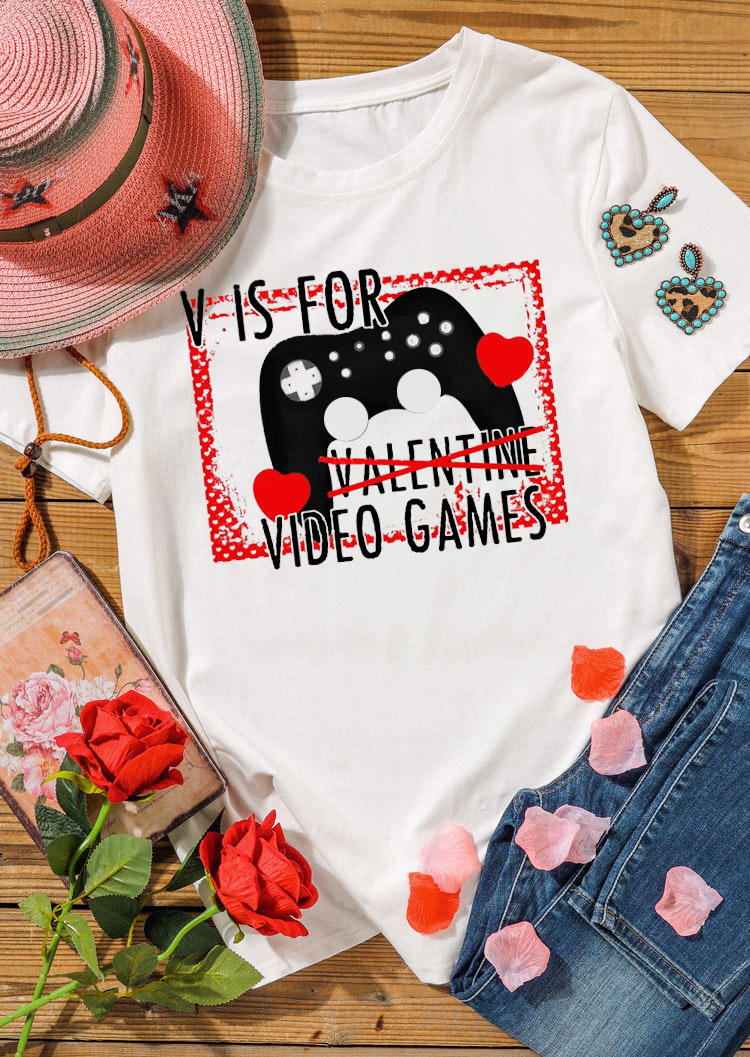 

V Is For Valentine Video Games T-Shirt Tee - White, 527948
