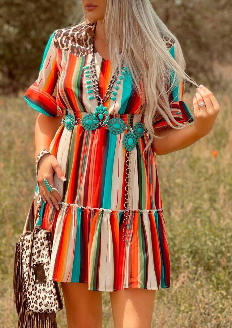 

Serape Striped Leopard Mini Dress, Multicolor, 526405