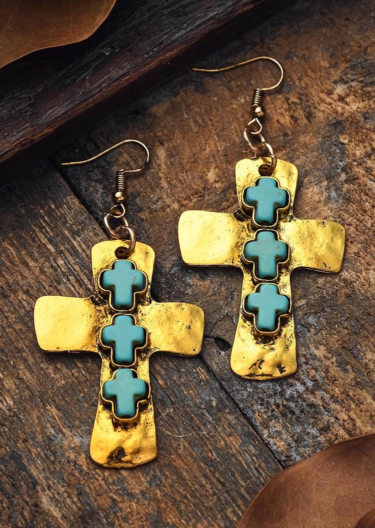 

Turquoise Cross Vintage Earrings, Gold, 526988