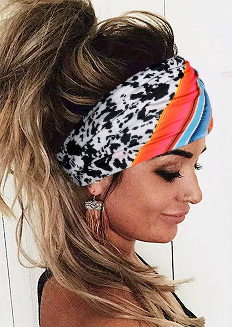 

Cow Colorful Striped Wide Headband, Multicolor, 527038