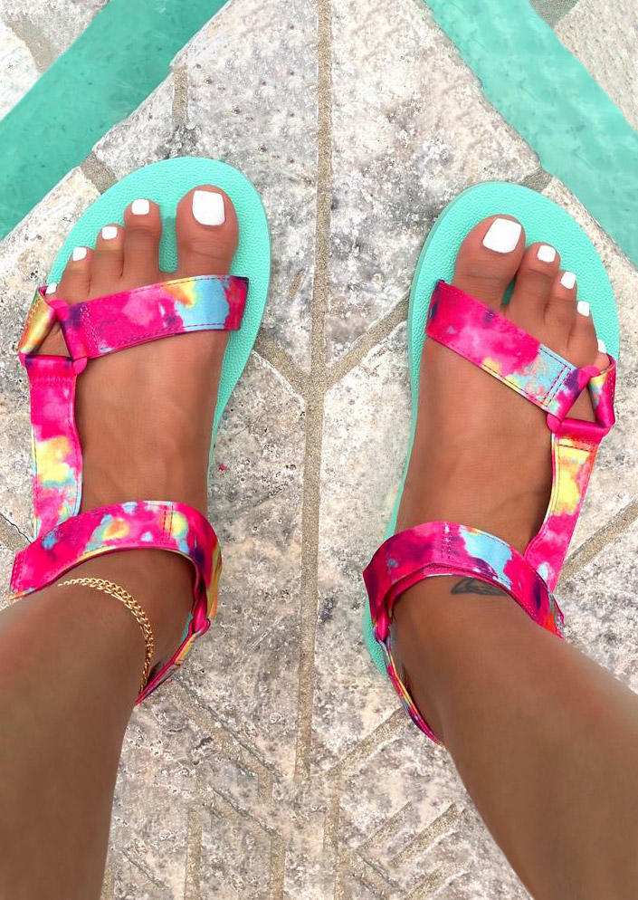 

Tie Dye Flat Sandals - Cyan, 527296