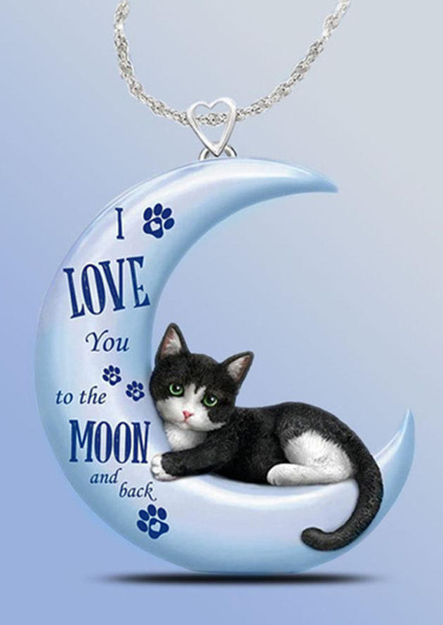 

I Love You To The Moon And Back Cat Heart Necklace, Silver, 527786