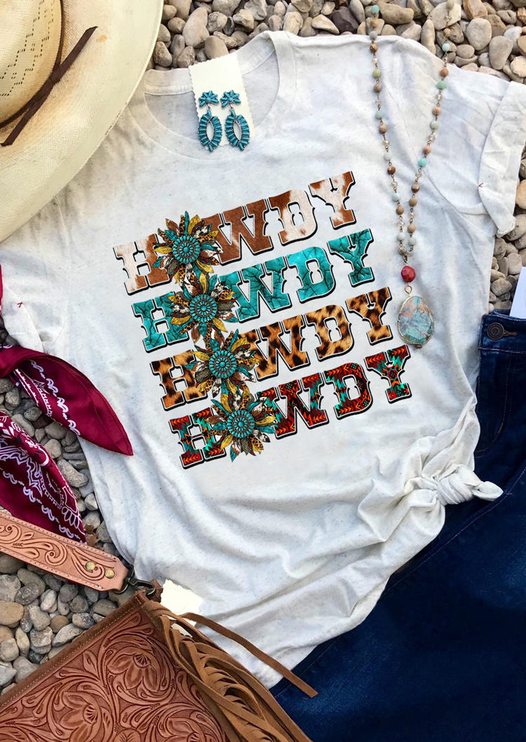 

Sunflower Leopard Howdy Howdy T-Shirt Tee - White, 528000