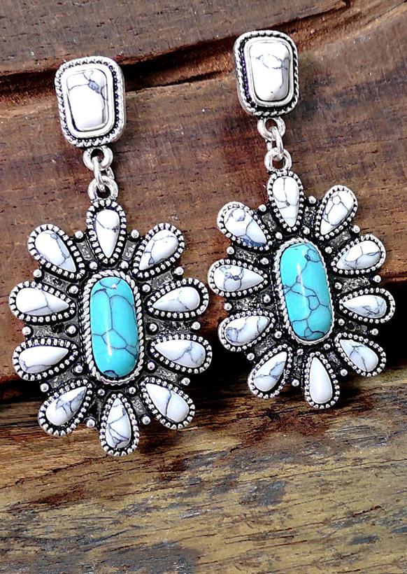

Vintage Turquoise Alloy Earrings, Silver, 528042
