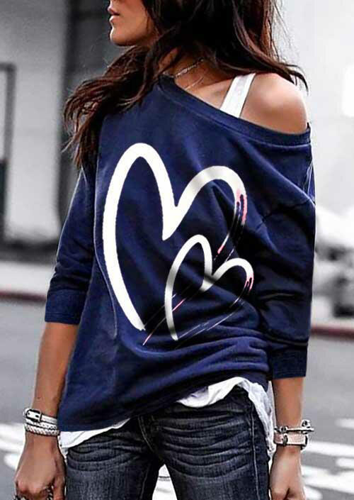 

Double Love Heart Long Sleeve Blouse - Navy Blue, 491814