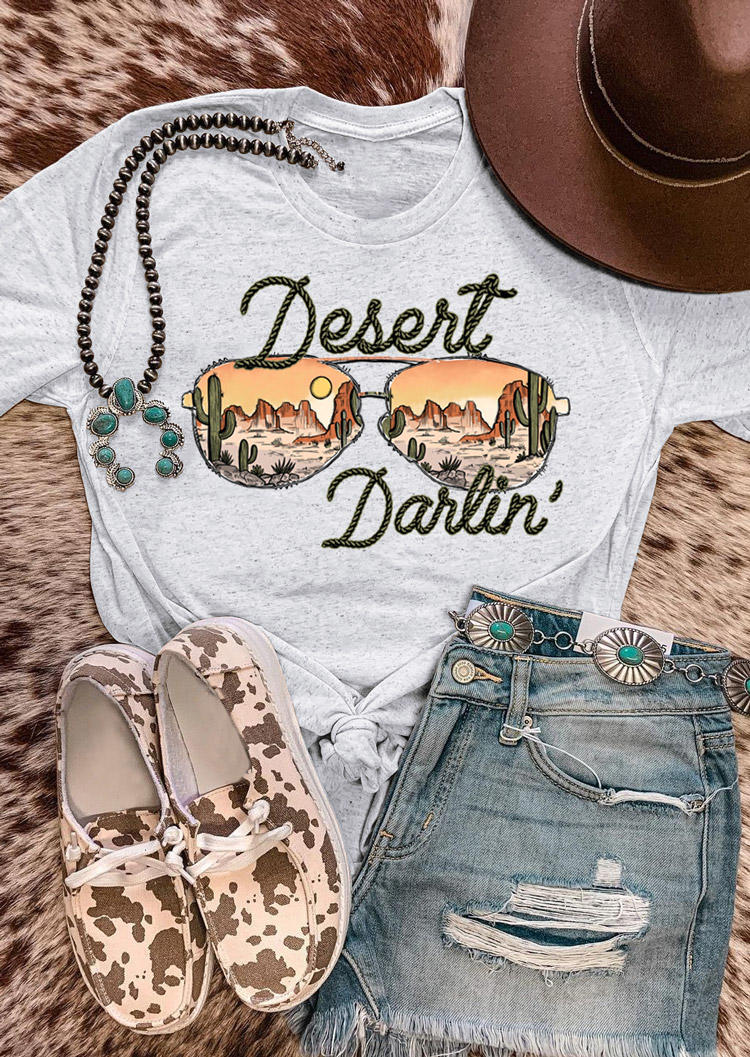 

Desert Darlin' Cactus Glasses T-Shirt Tee - Light Grey, 528045