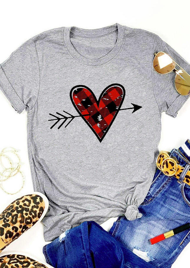 

Valentine Plaid Heart Arrow T-Shirt Tee - Gray, 528060