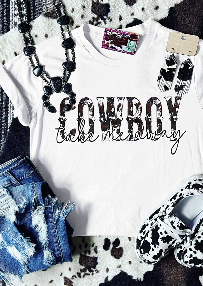 

Cowboy Take Me Away T-Shirt Tee - White, 528066