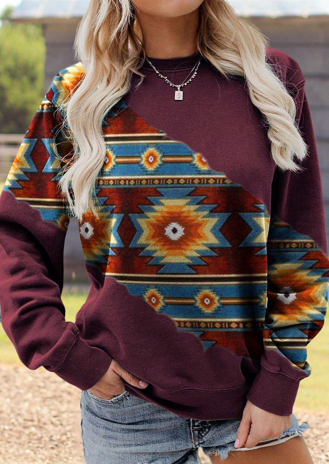 

Aztec Geometric Long Sleeve Sweatshirt - Burgundy, 524100