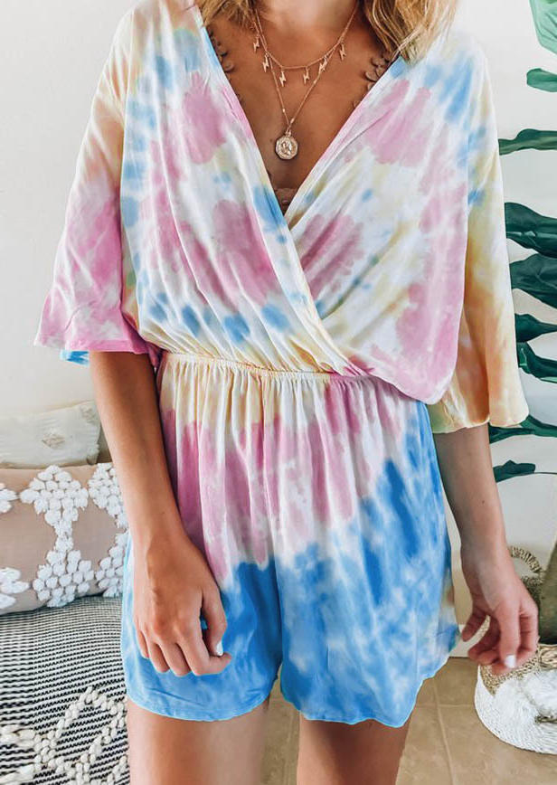 

Tie Dye Elastic Waist Romper, Multicolor, 526951