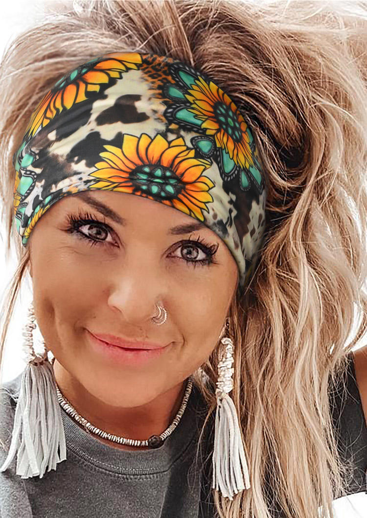 

Cow Sunflower Turquoise Leopard Wide Headband, Multicolor, 527119