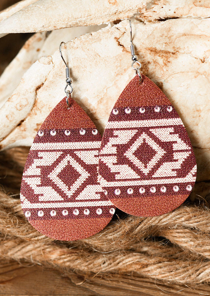 

Aztec Geometric Water Drop Earrings, Coffee, 527182