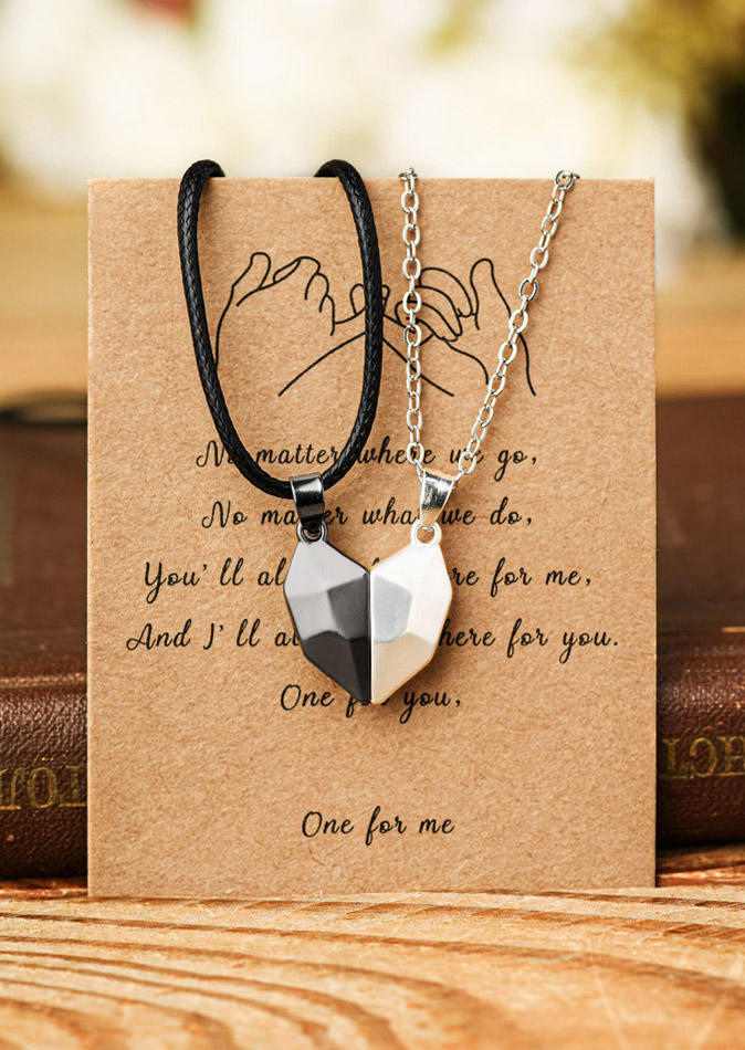 

2Pcs Couples Heart Magnetic Matching Braided Pendant Necklace, Black, 527564